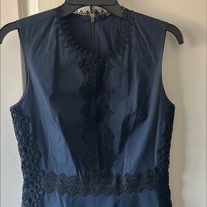 Elegant Dark blue cotton Dress with black Lace Detail